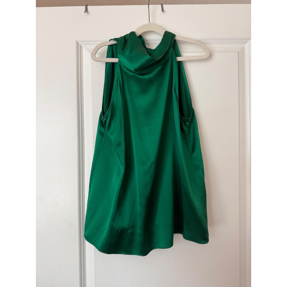 Generation Love Green Satin Halter Cowl Neck Tie Back Sleeveless Blouse Small